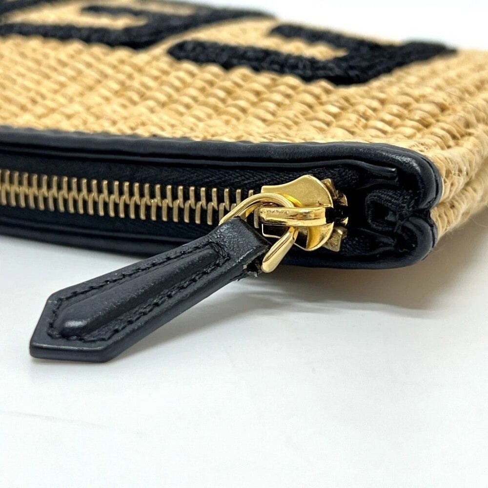 FENDI 8N0149 straw logo Pouch Clutch bag Raffia / Leather Beige/Black - Picture 14 of 15